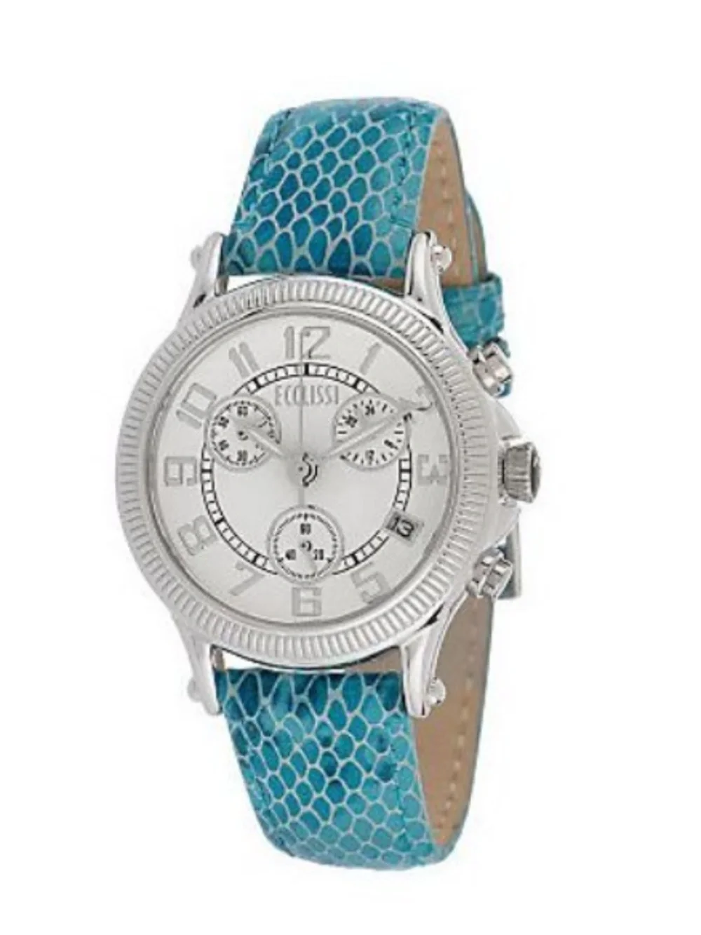 Ecclissi Sterling Multi-Function Chronograph Watch/Snakeskin Embossed Straps/NIB